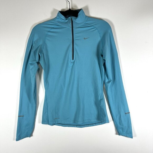 NIKE Dri Fit Womens Teal Blue Half Zip Long Sleeve‎ Athletic Running Pullover S - Picture 1 of 11